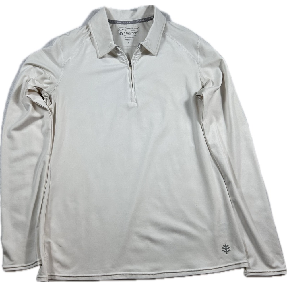 Coolibar Womens UPF 50+ Sun Protection Quarter Zip Long Sleeve Shirt Cream Small